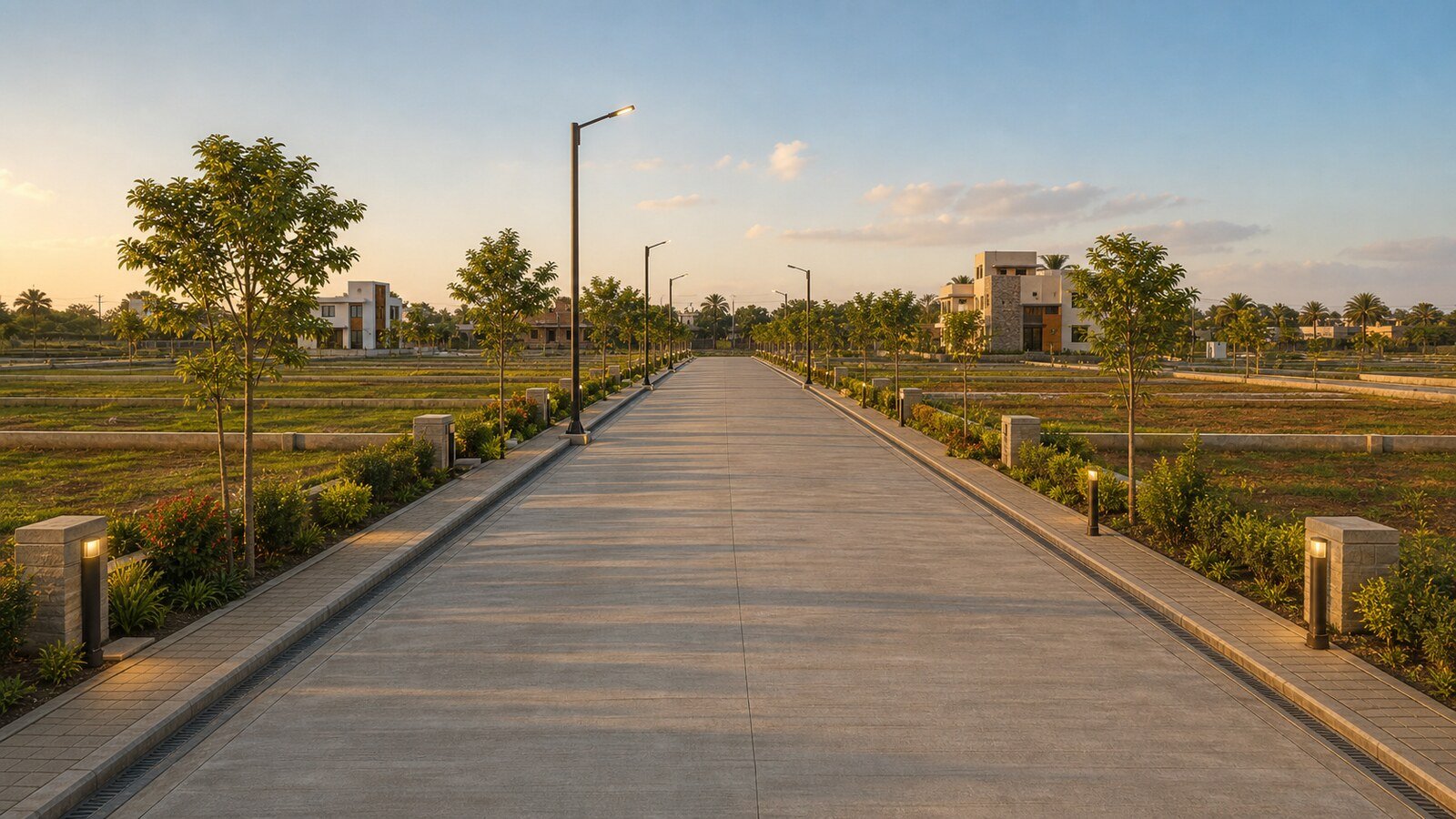 Illustrative street-level view of planned serviced residential plots
