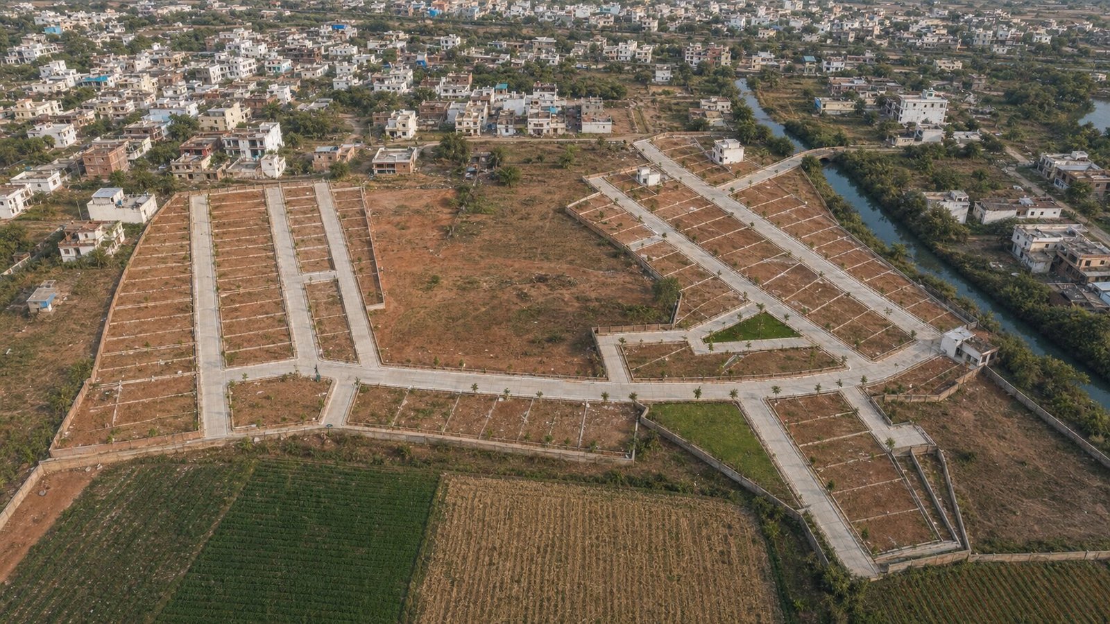 Illustrative aerial view of the planned internal roads and serviced plots