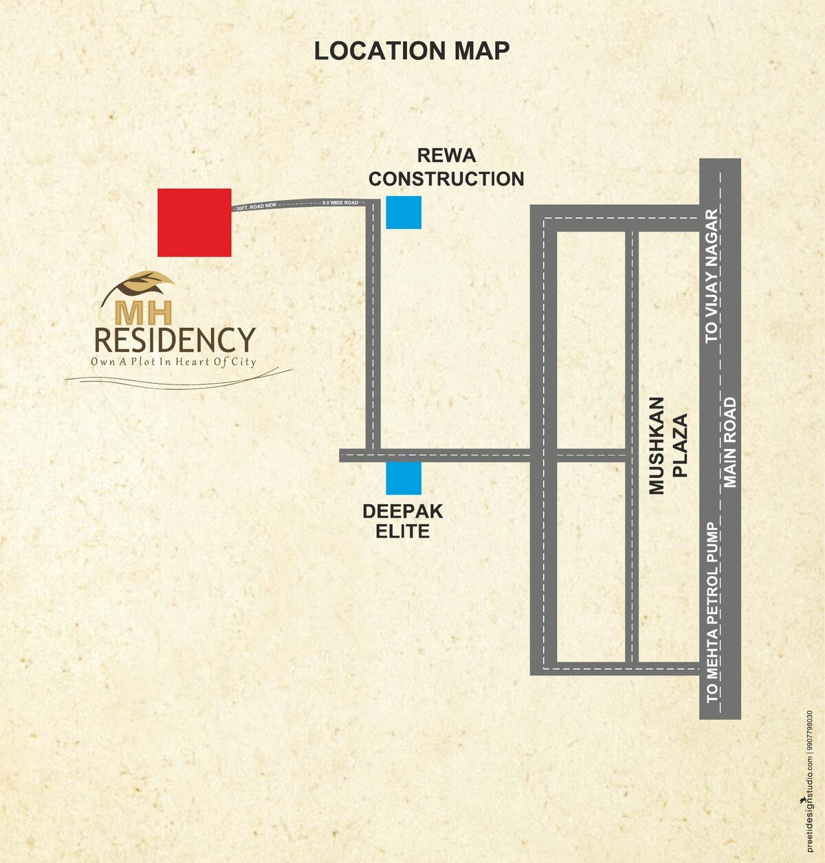 Location map of MH Residency on MR4 Road near Vijay Nagar, Jabalpur