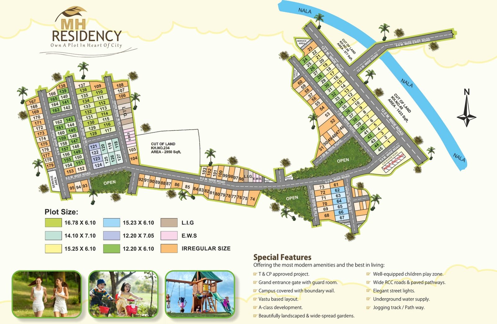 MH Residency master plan — layout of 165 residential plots near Vijay Nagar, Jabalpur